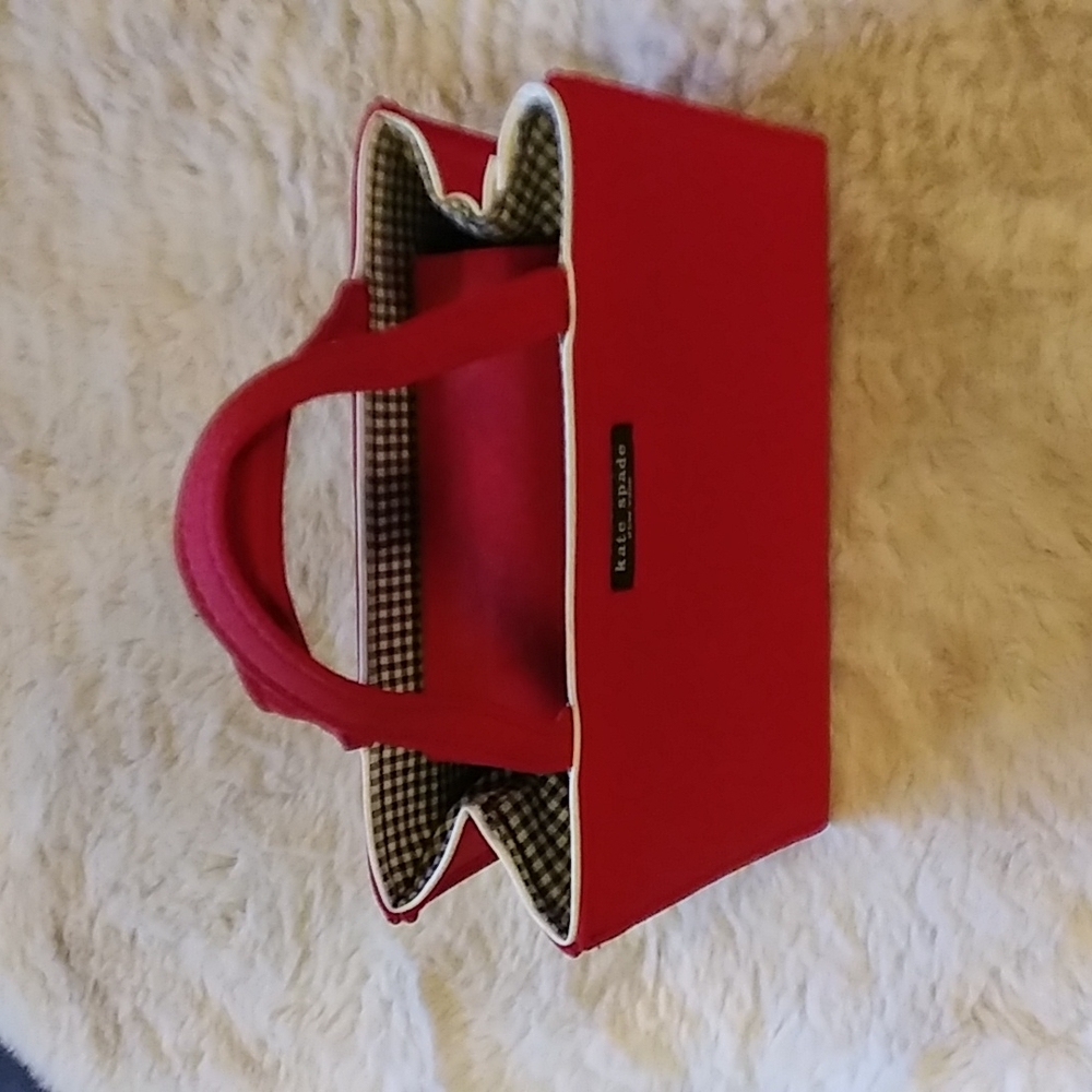 kate spade Red Mini Tote with Black & White Checked Lining